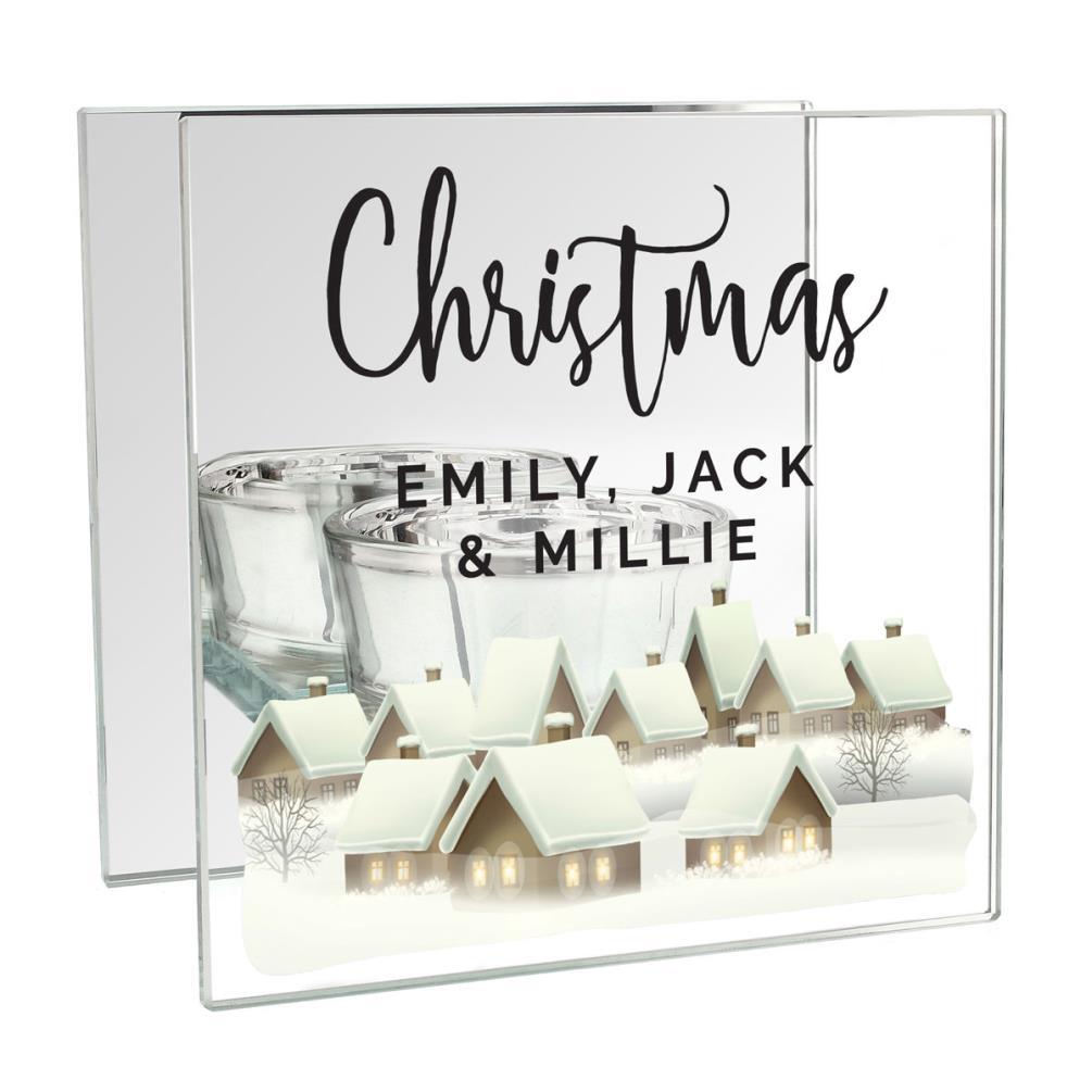 Personalised Christmas Village Mirrored Glass Tea Light Holder £13.49
